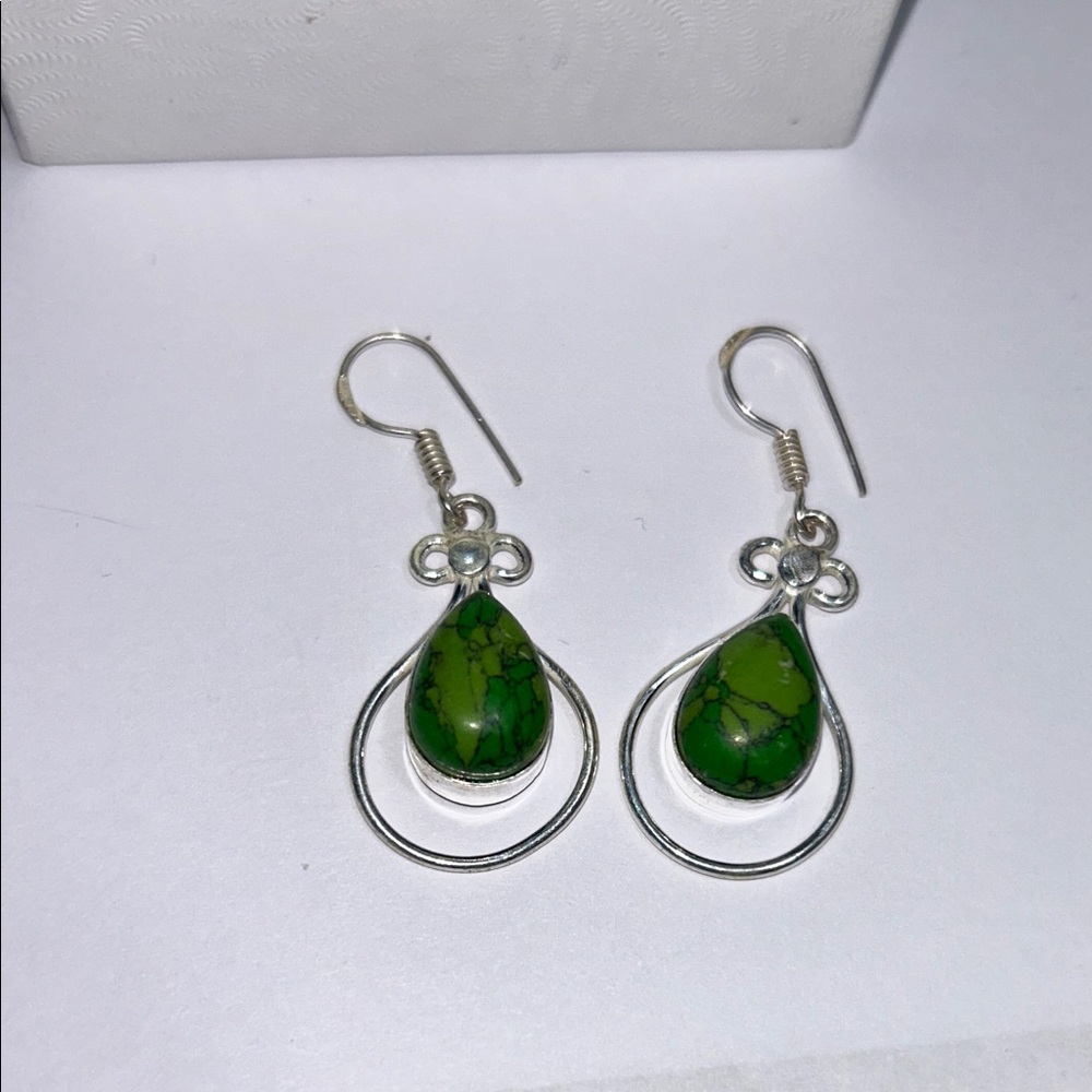Copper Green Turquoise Gemstone
925 Sterling Silver Jewelry Earring